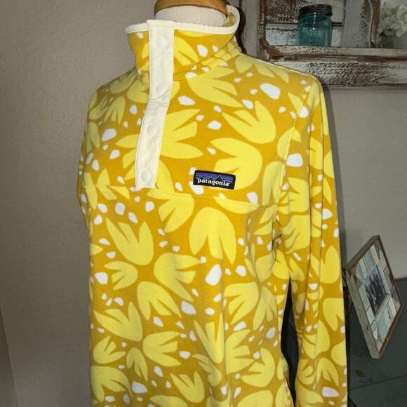 Patagonia Womens Synchilla Flower Fleece Snap-T Pullover Sweater Yellow Large - Picture 14 of 16
